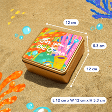 Load image into Gallery viewer, MAGWAI Coral Treasures Set | Square Tin Gift Box + Shampoo Bar + Sheer Mineral Sunscreen 30g