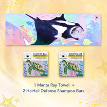 Load image into Gallery viewer, MAGWAI Bath Essential Bundle | 2 Shampoo Bars + Manta Ray Beach Towel