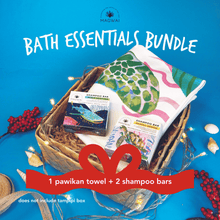 Load image into Gallery viewer, MAGWAI Bath Essential Bundle | 2 Shampoo Bars + Pawikan / Sea Turtle Beach Towel