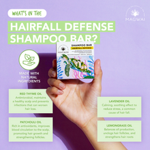 Load image into Gallery viewer, MAGWAI Shampoo Bar with Hairfall Defense, made from pH-balanced, sulfate-free ingredients to support hair growth and reduce hair fall; eco-friendly and plastic-free, suitable for all hair types and also perfect for curly hair (CGM friendly).