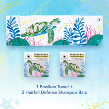 Load image into Gallery viewer, MAGWAI Bath Essential Bundle | 2 Shampoo Bars + Pawikan / Sea Turtle Beach Towel + 1pc Free Facial Bar