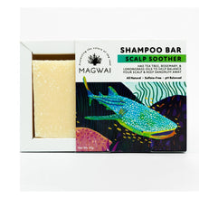 Load image into Gallery viewer, MAGWAI Scalp Soother Shampoo Bar with pH-balanced, sulfate-free formula; enriched with Tea Tree, Rosemary, and Lemongrass oils to cleanse and nourish the scalp, eco-friendly and safe for all hair types including curly hair (CGM friendly).