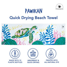 Load image into Gallery viewer, Lightweight, microfiber, quick-drying MAGWAI towel made from recycled plastic bottles, featuring the sea turtle-inspired design; ideal for gym, travel, yoga, and daily use