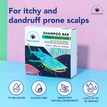 Load image into Gallery viewer, MAGWAI Scalp Soother Shampoo Bar with pH-balanced, sulfate-free formula; enriched with Tea Tree, Rosemary, and Lemongrass oils to cleanse and nourish the scalp, eco-friendly and safe for all hair types including curly hair (CGM friendly).