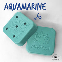 Load image into Gallery viewer, MAGWAI Shampoo Bar Dish made from recycled plastics, designed to keep shampoo bars dry and travel-friendly, available in aquamarine and ocean colors