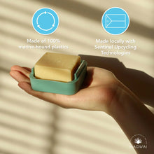 Load image into Gallery viewer, MAGWAI Shampoo Bar Dish made from recycled plastics, designed to keep shampoo bars dry and travel-friendly, available in aquamarine and ocean colors