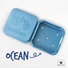 Load image into Gallery viewer, MAGWAI Shampoo Bar Dish made from recycled plastics, designed to keep shampoo bars dry and travel-friendly, available in aquamarine and ocean