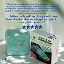 Load image into Gallery viewer, MAGWAI Scalp Soother Shampoo Bar with pH-balanced, sulfate-free formula; enriched with Tea Tree, Rosemary, and Lemongrass oils to cleanse and nourish the scalp, eco-friendly and safe for all hair types including curly hair (CGM friendly).