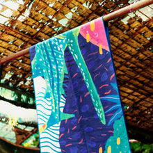 Load image into Gallery viewer, Lightweight, microfiber, quick-drying MAGWAI towel made from recycled plastic bottles, featuring the whale shark-inspired design; ideal for gym, travel, yoga, and daily use
