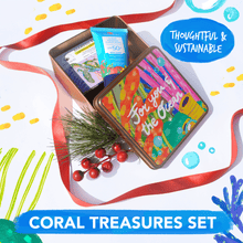 Load image into Gallery viewer, MAGWAI Coral Treasures Set | Square Tin Gift Box + Shampoo Bar + Sheer Mineral Sunscreen 30g
