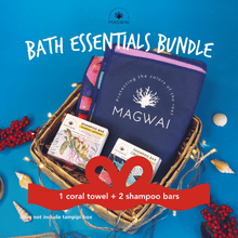 Load image into Gallery viewer, MAGWAI Bath Essential Bundle | 2 Shampoo Bars + Coral Beach Towel
