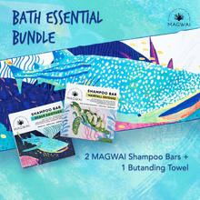 Load image into Gallery viewer, MAGWAI Bath Essential Bundle | 2 Shampoo Bars + 1 Butanding Design Towel
