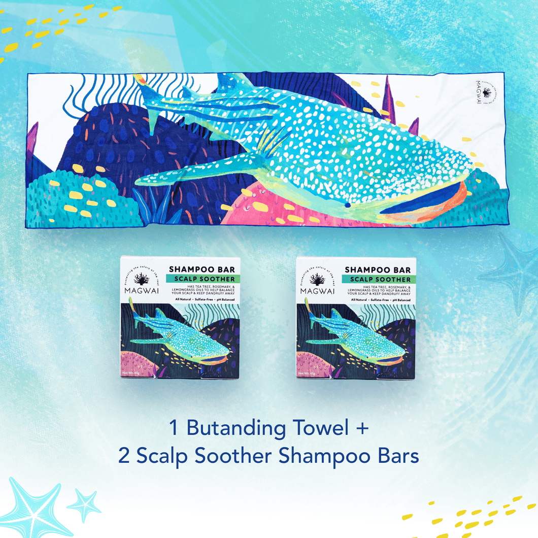 MAGWAI Bath Essential Bundle | 2 Shampoo Bars + 1 Butanding Design Towel