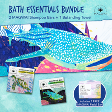 Load image into Gallery viewer, MAGWAI Bath Essential Bundle | 2 Shampoo Bars + Butanding / Whaleshark Beach Towel + 1pc Free Facial Bar
