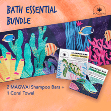 Load image into Gallery viewer, MAGWAI Bath Essential Bundle | 2 Shampoo Bars + 1 Coral Design Towel
