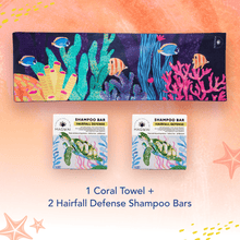 Load image into Gallery viewer, MAGWAI Bath Essential Bundle | 2 Shampoo Bars + 1 Coral Design Towel
