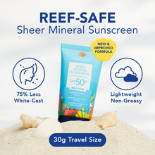 Load image into Gallery viewer, MAGWAI 30g Sheer Mineral Reef-Safe Sunscreen SPF50+ PA++++ in a travel-friendly tube with a lightweight, non-greasy formula and reduced white cast for everyday sun protection. 
