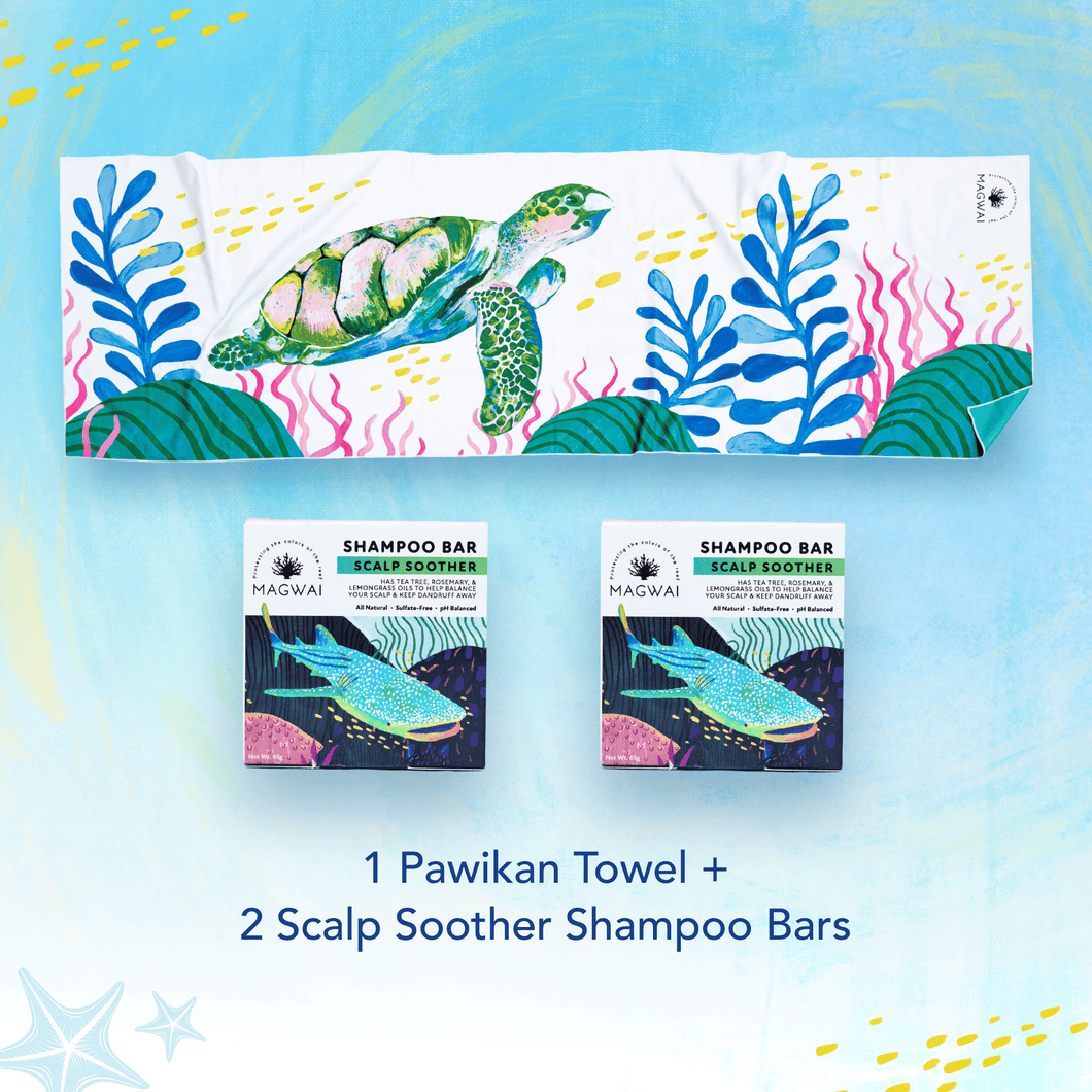 MAGWAI Bath Essential Bundle | 2 Shampoo Bars + 1 Pawikan Design Towel