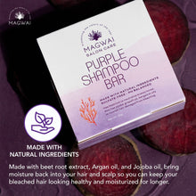 Load image into Gallery viewer, MAGWAI Purple Shampoo Bar with beet root extract and argan oil for eliminating yellow tones in bleached hair
