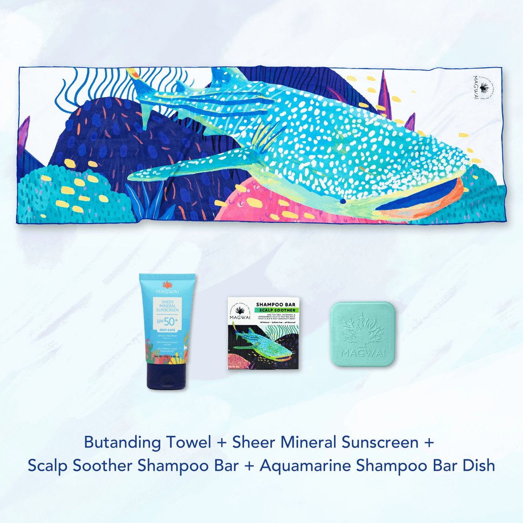 MAGWAI Travel Bundle | 1 Everyday Towel + 1 Shampoo Bar + 1 Sheer Mineral Sunscreen 30ml + 1 Shampoo Bar Dish