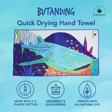 Load image into Gallery viewer, Eco-friendly MAGWAI quick-drying microfiber hand towel made from recycled plastic bottles, featuring the whale shark-inspired design; compact, soft, and ideal for travel, gym, or daily use
