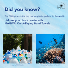 Load image into Gallery viewer, Eco-friendly MAGWAI quick-drying microfiber hand towel made from recycled plastic bottles, featuring the vibrant coral reef-inspired design; compact, soft, and ideal for travel, gym, or daily use
