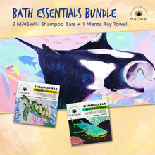 Load image into Gallery viewer, MAGWAI Bath Essential Bundle | 2 Shampoo Bars + Manta Ray Beach Towel
