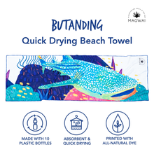 Load image into Gallery viewer, Lightweight, microfiber, quick-drying MAGWAI towel made from recycled plastic bottles, featuring the whale shark-inspired design; inspired by Butanding from the Philippines; ideal for gym, travel, yoga, and daily use
