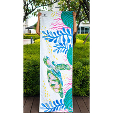 Load image into Gallery viewer, MAGWAI towel made from recycled plastic bottles featuring a sea turtle design, perfect for yoga and travel
