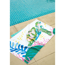 Load image into Gallery viewer, MAGWAI towel made from recycled plastic bottles featuring a sea turtle design, perfect for yoga and travel
