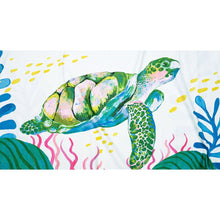 Load image into Gallery viewer, MAGWAI towel made from recycled plastic bottles featuring a sea turtle design, perfect for yoga and travel
