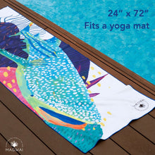 Load image into Gallery viewer, MAGWAI towel made from recycled plastic bottles, designed for yoga and daily use, featuring a whale shark design
