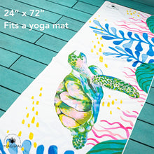 Load image into Gallery viewer, MAGWAI towel made from recycled plastic bottles featuring a sea turtle design, perfect for yoga and travel
