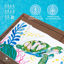 Load image into Gallery viewer, MAGWAI towel made from recycled plastic bottles featuring a sea turtle design, perfect for yoga and travel
